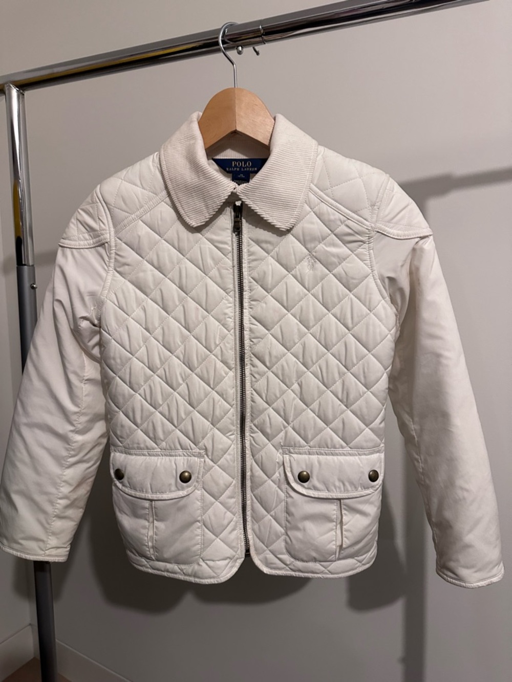 Polo by Ralph Lauren Cream Quilted Kids Jacket with Corduroy Collar